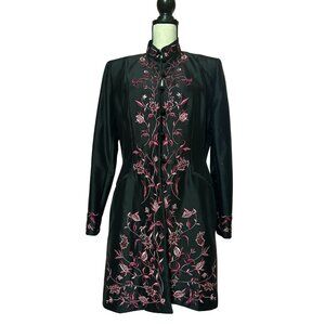 Kay Unger Silk Embroidered Mandarin Collar Coat / Jacket
